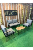 UFUK HOME Sehpalı Gri Fermuarlı Bahçe Balkon Takımı, Cafe, Salon - Metal Kanepe Koltuk Takımı thumbnail 2