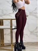 Kadın Yüksek Bel çapraz Bağcıklı Tül Detaylı Dalgıç Tayt thumbnail 3