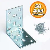 Mobilya (50 ADET) Eşya Dolap Duvara Sabitleme Köşebent Bağlantı Aparatı L Demiri Gönye 40x60x60 Mm thumbnail 2
