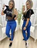 Kadın Yüksek Bel File Detaylı Dar Kesim Viskon Iki Iplik Pantolon thumbnail 1