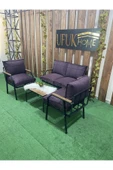 UFUK HOME Linda 211 Sehpalı Mor Fermuarlı Bahçe Balkon Takımı, Cafe, Salon - Metal Kanepe Koltuk Takımı thumbnail 1