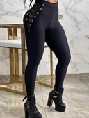 Kadın Yüksek Bel çapraz Bağcıklı Tül Detaylı Dalgıç Tayt thumbnail 2