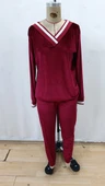 Kadın Uzun Kollu V Yaka Kadife Bluz Ve Pantolon Ikili Takım thumbnail 4