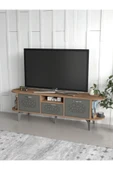 Tv Sehpası Tv Ünitesi Kapaklı Raflı Setro Traverten thumbnail 3