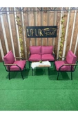 UFUK HOME Sehpalı Pudrapembe Fermuarlı Bahçe Balkon Takımı, Cafe, Salon - Metal Kanepe Koltuk Takımı thumbnail 1