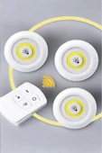 Led Lamba 3'lü Uzaktan Kumandalı Yapışkanlı Beyaz Işık thumbnail 3