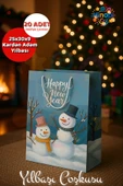 ( 20 Adet ) Kardan Adam Desenli Hediye Çantası Mavi Yılbaşı Hediye Poşeti 25x30x9 Christmas thumbnail 1