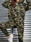 Kadın Uzun Kollu Kapşonlu Kamuflaj Desenli Bluz Ve Pantolon Tayt Ikili Takım thumbnail 3