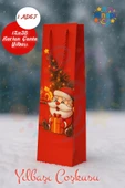 Noel Baba Desenli Hediye Çantası Kırmızı I 1 Adet Yılbaşı Hediye Poşeti 12x35 Christmas thumbnail 1