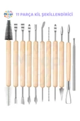 Seramik Kil Çömlek Şekillendirici Ahşap Saplı 11 Parça 1 Paket Seramik Modelaj Oyma ve Temizleme Set thumbnail 1