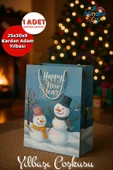 ( 1 Adet ) Kardan Adam Desenli Hediye Çantası Mavi Yılbaşı Hediye Poşeti 25x30x9 Christmas thumbnail 1