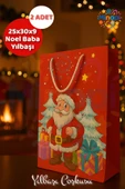 ( 2 Adet ) Noel Baba Desenli Hediye Çantası Kırmızı Yılbaşı Hediye Poşeti 25x30x9 Christmas thumbnail 1