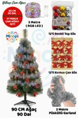 90 cm Yılbaşı Çam Ağaç Seti ve Yılbaşı Süsleri Paketi | Yılbaşı Işığı | Christmas Tree | Noel thumbnail 1