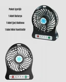 USB Girişli Taşınabilir Masaüstü Mini Fan – 3 Kademeli Hız, Şarjlı, Işıklı, Sessiz Çalışma thumbnail 4