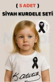 ( 5 Adet ) Siyah Kurdele , 10 Kasım Atatürkü Anma Günü Kurdelesi ve İğne 20 cm - 2 mm thumbnail 1