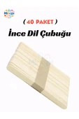 40 Paket Natural İnce Dondurma Çubuğu Paketi 50'li Abeslang Tahta Dil Çubuğu - Ağda Spatulası thumbnail 1
