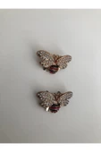 Taşlı Metal Arı  Ayakkabı ve Aksesuar Tokası Şık Süsleme Klipsi (3x5.5 cm) ( 1 ÇİFT ) thumbnail 4
