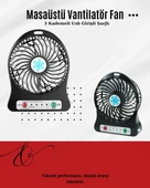 USB Girişli Taşınabilir Masaüstü Mini Fan – 3 Kademeli Hız, Şarjlı, Işıklı, Sessiz Çalışma thumbnail 1