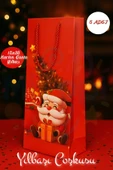 Noel Baba Desenli Hediye Çantası Kırmızı I 5 Adet Yılbaşı Hediye Poşeti 12x35 Christmas thumbnail 2