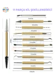 Seramik Kil Çömlek Şekillendirici Ahşap Saplı 11 Parça 1 Paket Seramik Modelaj Oyma ve Temizleme Set thumbnail 3