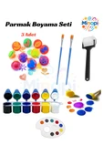 6x25 ml Parmak Boyası, 3 Adet Eva Baskı, Ponpon Fırça, Sünger Rulo, Palet, Fırça Çocuk Boyama Seti thumbnail 1