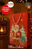 ( 20 Adet ) Noel Baba Desenli Hediye Çantası Kırmızı Yılbaşı Hediye Poşeti 25x30x9 Christmas thumbnail 1