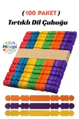 100 Paket Renkli Geçmeli Dil Çubuğu Paketi 50'li Tırtıklı Geçirmeli Eklemeli Dondurma Çubuğu thumbnail 1