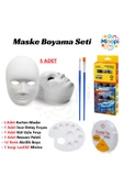 5 Adet Karton Maske , 12 Renk Akrilik Boya , Resim Fırçası , Resim Paleti , Lastikli Misina thumbnail 1
