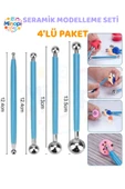 Top Uçlu Seramik ve Kil Modelleme Seti 4 lü 1 Paket Polimer Kil Şekillendirme Çömlek Oyma Çiçek thumbnail 1