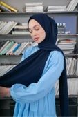 İSTANBULSTYLEMODA Kaliteli Medine Ipeği Şal Lacivert 190 X70 Sal2306 thumbnail 5
