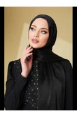 İSTANBULSTYLEMODA Janjan Trend Parlak Saten Dokulu Abiye Şifon Siyah Işıl Şal 185 X 70 thumbnail 1