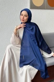 İSTANBULSTYLEMODA Abiye Janjan Parlak Saten Dokulu Tesettür Abiye Gece Mavisi JANJAN ŞİFON Şal thumbnail 1