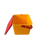 Sarı - Kırmızı, Kare Tırtıklı Plastik Temizlik Kovası – Saplı, Taşınabilir, Oyuncak Kovası, Saksı 11 Litre thumbnail 4