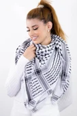 İSTANBULSTYLEMODA Kadın Erkek Puşi Filistin Siyah Beyaz Kefiye Model Kare Puşi Dubai Kaşmir Kumaş 130 X 130 thumbnail 1
