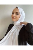 İSTANBULSTYLEMODA Kaliteli Likralı Peneye Şal Beyaz 180x75 Şal2305 thumbnail 2