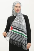 İSTANBULSTYLEMODA Filistin Puşi Desen Uzun Saçaklı Paşmina Şal - Çok Renkli FLR24315 thumbnail 5