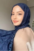 FLORA TEKSTİL Kazayağı Desen Ipeksi Lacivert Jakar Şal - Abiye Şal 180x 70 Jkr24147 thumbnail 1