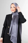 İSTANBULSTYLEMODA Janjan Trend Parlak Saten Dokulu Abiye Şifon Işıl Şal Füme Gri 185 X 70 Şal2315 thumbnail 2