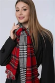 FLORA TEKSTİL Kırmızı Çift Taraflı Ekose Desenli Atkı - Şal 70x185 Cm AŞK2373 thumbnail 2