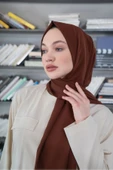 İSTANBULSTYLEMODA Kaliteli Medine Ipeği Şal Çikolata Kahve 190 X70 Sal2306 thumbnail 6