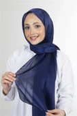 İSTANBULSTYLEMODA Janjan Trend Parlak Saten Dokulu Abiye Şifon Işıl Şal Lacivert 185 X 70 Şal2315 thumbnail 1