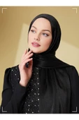 İSTANBULSTYLEMODA Janjan Trend Parlak Saten Dokulu Abiye Şifon Siyah Işıl Şal 185 X 70 thumbnail 2
