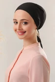 FLORA TEKSTİL Pratik Dikişsiz Bağcıklı Kaymayan Tesettür Penye Bone Siyah BON23502 - TR thumbnail 1