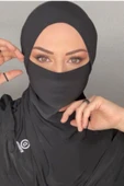 İSTANBULSTYLEMODA Tesettür Jilba Şal Peçe Içi Boneli Sandy Siyah Model Hbs3503 thumbnail 2