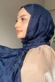 FLORA TEKSTİL Kazayağı Desen Ipeksi Lacivert Jakar Şal - Abiye Şal 180x 70 Jkr24147 thumbnail 2