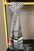 İSTANBULSTYLEMODA Filistin Puşi Desen Uzun Saçaklı Paşmina Şal - Çok Renkli FLR24315 thumbnail 2