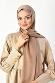 İSTANBULSTYLEMODA Parlak Saten Dokulu Abiye Janjan Şifon Işıl Şal Açık Kahve Rengi 185 X 70 - Şal2315 thumbnail 2