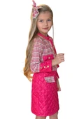 Kız Çocuk Kapitone ve Altın Şerit Detaylı Şanel Fuşya Etekli Takım thumbnail 7