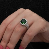 Gümüş Yeşil Baget Kare Kadın Yüzük thumbnail 5