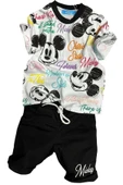 Erkek Çocuk Renkli Yazılar ve Karakter Baskılı Siyah Şortlu Takım thumbnail 1